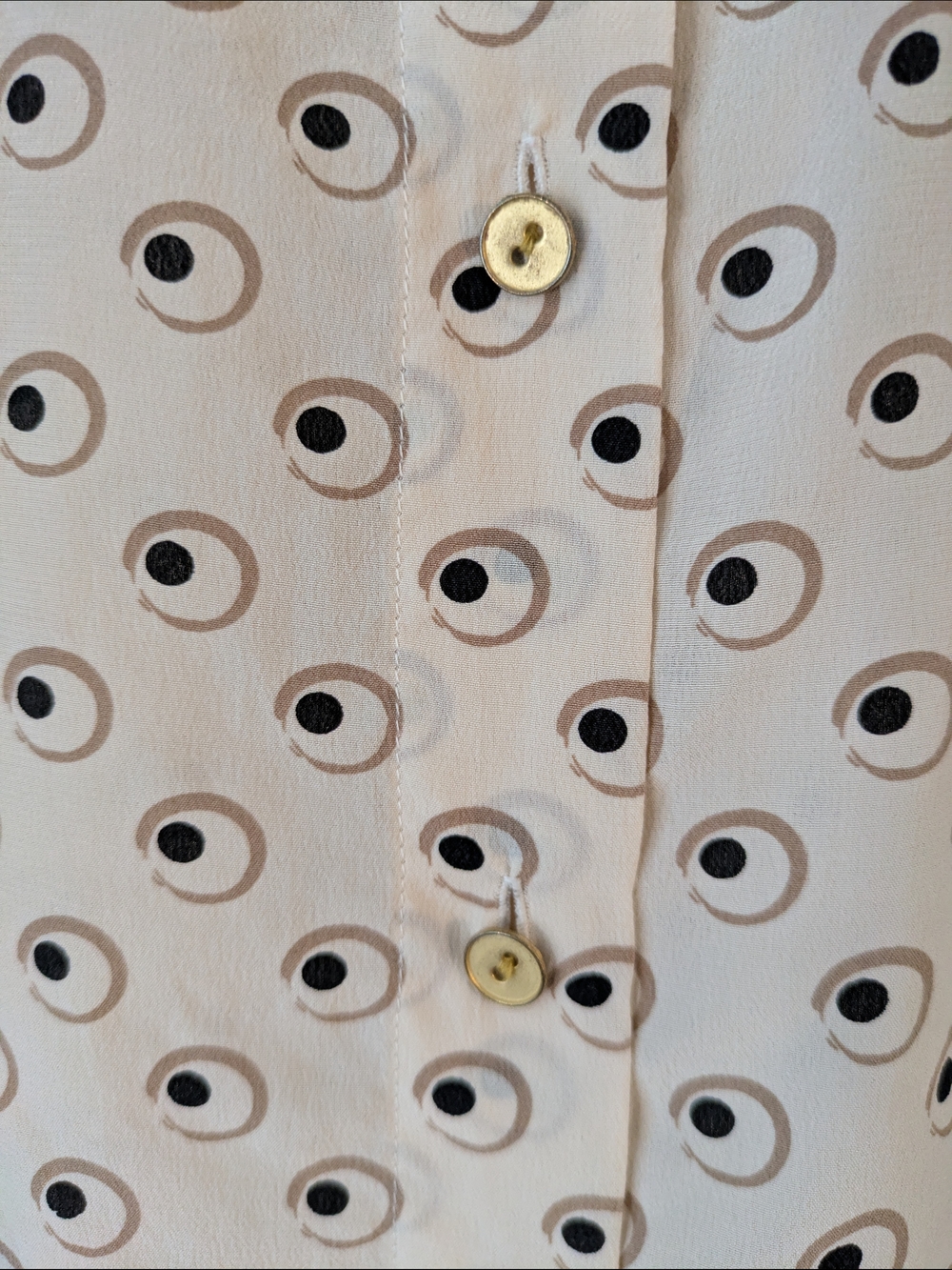 Club Monaco Silk Cream Button-Down Shirt with Circular Eye Print - Picture 6 of 7